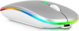 Bluetooth Rechargeable Mouse for Apple MacBook Pro MC976LL/A Laptop Bluetooth Wireless Mouse Designed for Laptop / PC / Mac / iPad pro / Computer / Tablet / Android RGB LED Silver