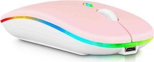 Bluetooth Rechargeable Mouse for HP 15-dy2023ca Laptop Bluetooth Wireless Mouse Designed for Laptop / PC / Mac / iPad pro / Computer / Tablet / Android RGB LED Baby Pink