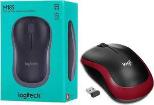 Wireless Optical Mouse - Logi M185 Plug-and-Play, Long Battery Life, Comfort Design, for Left and Right-Handed Use - Compatible with HP Laptops and All Operating Systems -Red