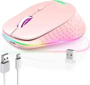 UrbanX Dual-Mode Wireless Mouse - Bluetooth & 2.4GHz Connectivity - Rechargeable, Energy-Efficient Design Compatible with Lenovo Thinkpad X1 Carbon 9th Gen Laptop , PC, Mac, iPad -Pink