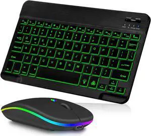 UX030 Lightweight Keyboard and Mouse with Background RGB Light, Multi Device slim Rechargeable Keyboard Bluetooth 5.1 and 2.4GHz Stable Connection Keyboard for Samsung Galaxy Tab S7 FE