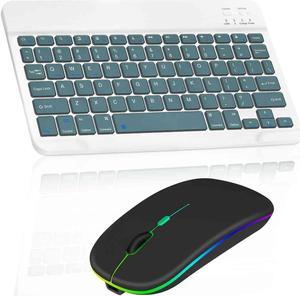 Rechargeable Bluetooth Keyboard and Mouse Combo Ultra Slim for Lenovo Tab M7 (3rd Gen) and All Bluetooth Enabled Android/PC-Deep Green Keyboard with RGB LED Onyx Black Mouse