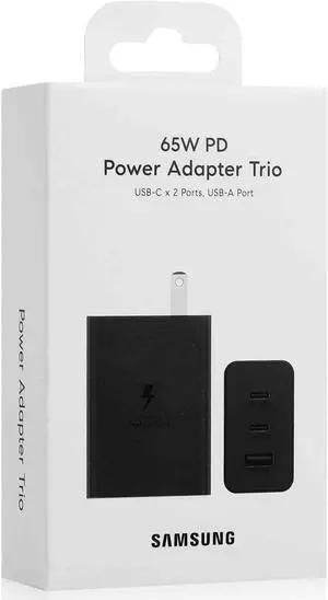 3-Port Super Fast Charging Wall Charger For , 1x USB-C 65W, 1x USB-C 25W, 1x USB-A 25W, Max capacity 65W (Cable not included), Black, US version