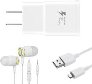 OEM EP-TA20JBEUGUS Inbox Replacement 15W Adaptive Fast Wall Charger for Lenovo K5 Note (2018) Includes Fast Charging 6FT Micro USB Charging Cable, and 3.5mm Earphone with Mic  3 Items Bundle - White