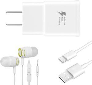 OEM EP-TA20JBEUGUS 15W Adaptive Fast Wall Charger for Blackview S8 Includes Fast Charging 6 FT USB Type C Charging Cable, and 3.5mm Earphone with Mic  3 Items Bundle - White