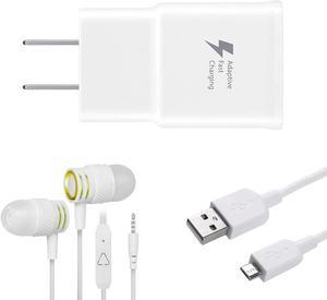 Adaptive Fast Wall Adapter Micro USB Charger for Samsung Galaxy S7 Edge S6 Note 5 4 J3 J5 J7 Prime Bundled with UrbanX Micro USB Cable Cord - 3ft and OTG Adapter - 3 Items - Fast Charging Kit - White