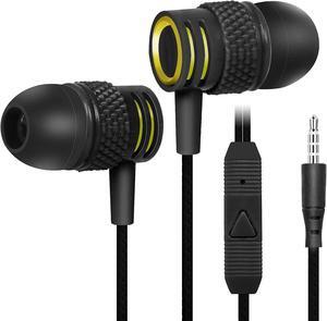 UrbanX R2 Wired in-Ear Headphones with Mic for Samsung Galaxy A42 5G with Tangle-Free Cord, Noise Isolating Earphones, Deep Bass, in-Ear Bud Silicone Tips-Black