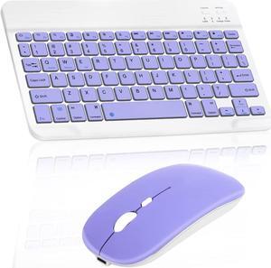 Rechargeable Bluetooth Keyboard and Mouse Combo Ultra Slim Full-Size Keyboard and Ergonomic Mouse for Amazon Fire HD 10 Plus (2021) and All Bluetooth Enabled Mac/Tablet/iPad/PC/Laptop - Violet Purple