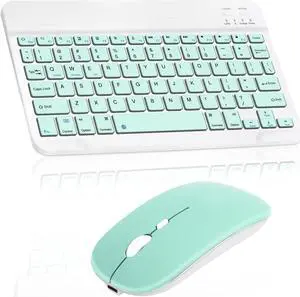 Rechargeable Bluetooth Keyboard and Mouse Combo Ultra Slim Full-Size Keyboard and Ergonomic Mouse for Amazon Fire HD 10 Plus (2021) and All Bluetooth Enabled Mac/Tablet/iPad/PC/Laptop - Teal