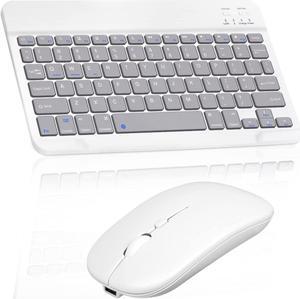 Rechargeable Bluetooth Keyboard and Mouse Combo Ultra Slim Full-Size Keyboard and Mouse for Amazon Fire HD 10 Plus (2021) and All Bluetooth Enabled Mac/Tablet/iPad/PC - Stone Grey with White Mouse
