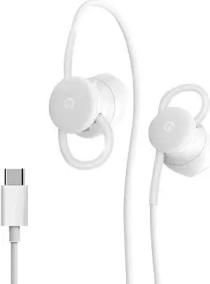 Google Earbuds USB-C Wired Digital Headset Type-C for Pixel Phones - Microphone and Volume Control - White