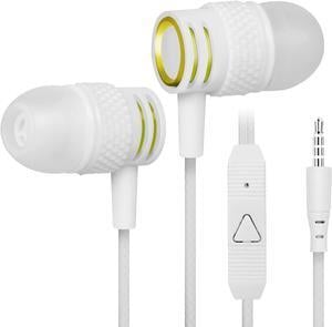 UrbanX R2 Wired in-Ear Headphones with Mic for Motorola Moto G Stylus 5G with Tangle-Free Cord, Noise Isolating Earphones, Deep Bass, in-Ear Bud Silicone Tips - White