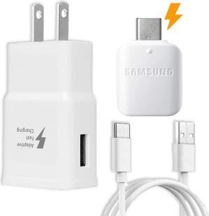 Samsung Fast Adaptive Wall Adapter Charger for Galaxy S10 Lite S9 Plus Note 9 S8 Note 8 EP-TA20JBE - 4 Foot Type C/USB-C UrbanX Cable and OTG Adapter - White