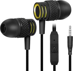 UrbanX R2 Wired in-Ear Headphones with Mic for Motorola Moto G Play (2021) with Tangle-Free Cord, Noise Isolating Earphones, Deep Bass, in-Ear Bud Silicone Tips -White Black