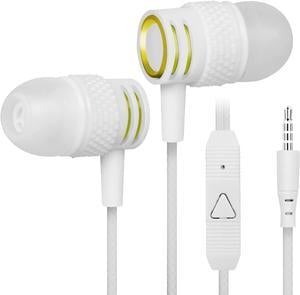 UrbanX R2 Wired in-Ear Headphones with Mic for LG Stylo 6 with Tangle-Free Cord, Noise Isolating Earphones, Deep Bass, in-Ear Bud Silicone Tips  - White