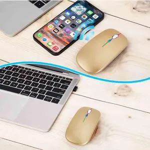 2.4GHz & Bluetooth Mouse, Rechargeable Wireless Mouse for Samsung TV Bluetooth Wireless Mouse for Laptop / PC / Mac / Computer / Tablet / Android - RGB LED Gold
