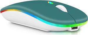 2.4GHz & Bluetooth Mouse, Rechargeable Wireless Mouse for Samsung TV Bluetooth Wireless Mouse for Laptop / PC / Mac / Computer / Tablet / Android - RGB LED Deep Green