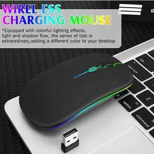 2.4GHz & Bluetooth Mouse, Rechargeable Wireless Mouse for Samsung TV Bluetooth Wireless Mouse for Laptop / PC / Mac / Computer / Tablet / Android - RGB LED Teal