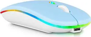 2.4GHz & Bluetooth Mouse, Rechargeable Wireless Mouse for Samsung TV Bluetooth Wireless Mouse for Laptop / PC / Mac / Computer / Tablet / Android - RGB LED Sky Blue