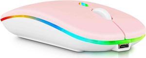 2.4GHz & Bluetooth Mouse, Rechargeable Wireless Mouse for Samsung TV Bluetooth Wireless Mouse for Laptop / PC / Mac / Computer / Tablet / Android - RGB LED Baby Pink