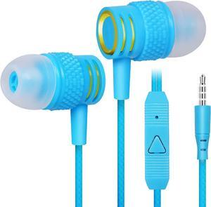 UrbanX R2 Wired in-Ear Headphones with Mic for Samsung Galaxy A21 with Tangle-Free Cord, Noise Isolating Earphones, Deep Bass, in-Ear Bud Silicone Tips - Blue