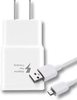 Adaptive Fast Wall Adapter Micro USB Charger for Samsung galaxys Tab S2 9.7 Bundled with UrbanX Micro USB Cable Cord 6ft Super Fast Charging Kit - 2 Items - White