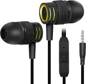 UrbanX R2 Wired in-Ear Headphones with Mic for Samsung Galaxy A12 with Tangle-Free Cord, Noise Isolating Earphones, Deep Bass, in-Ear Bud Silicone Tips - Black