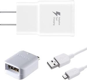 Adaptive Fast Wall Adapter Micro USB Charger for Samsung Galaxy S7 Edge S6 Note 5 4 J3 J5 J7 Prime Bundled with UrbanX Micro USB Cable Cord - 4ft and OTG Adapter - 3 Items - Fast Charging Kit - White