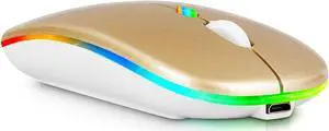 UrbanX 2.4GHz & Bluetooth Mouse, Rechargeable Wireless Mouse for Samsung Galaxy Tab A 10.1 (2019) Bluetooth Wireless Mouse for Laptop/PC/Mac/iPad pro/Computer/Tablet/Android RGB LED Gold