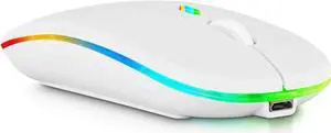UrbanX 2.4GHz & Bluetooth Mouse, Rechargeable Wireless Mouse for Samsung Galaxy Tab A 10.1 (2019) Bluetooth Wireless Mouse for Laptop/PC/Mac/iPad pro/Computer/Tablet/Android RGB LED Pure White