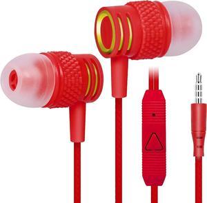 UrbanX R2 Wired in-Ear Headphones with Mic for Samsung Galaxy A32 5G with Tangle-Free Cord, Noise Isolating Earphones, Deep Bass, in-Ear Bud Silicone Tips- Red