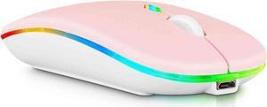 UrbanX Bluetooth Rechargeable Mouse for Dell Inspiron 15 3000 Laptop Bluetooth Wireless Mouse Designed for Laptop/PC/Mac/iPad pro/Computer/Tablet/Android RGB LED Baby Pink