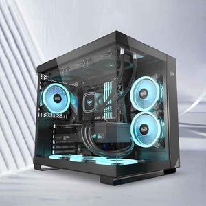 UPSIREN C3 ATX Mid Tower Computer Case, White, Back-Inserted Installation, 400MM Graphics Card Support, 270° Glass Case with 120mm*6 RGB Fans, White Black