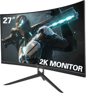 CRUA 27" Curved Gaming Monitor, QHD(2560x1440P)2K 144HZ 1800R 99%sRGB Professional Color Gamut Computer Monitor 2msGTG with FreeSync 3 Sides Frameless Low Blue Light Mountable( HDMI DP ) - Black