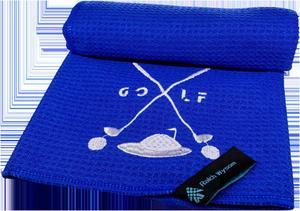 Ralch Wysom Golf Towels for Golf bags with Clip and Golf Brush for Men Women, Waffle Microfiber Embroidery Accessories, Dry for Sweating Wet for Cleaning Ball Clubs, Size16"x24" (Blue)