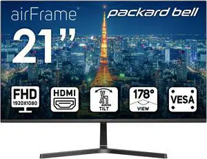 Packard Bell airFrame 21" FHD Monitor, 1920x1080, Ultrawide, VESA Mount Compatible, Tilt Adjustment, HDMI/VGA, Slim Bezel, for Home, Office, and Light Gaming