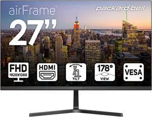 Packard Bell airFrame 27" FHD Monitor, 1920x1080, Ultrawide, VESA Mount Compatible, Tilt Adjustment, HDMI/VGA, Slim Bezel, for Home, Office, and Light Gaming