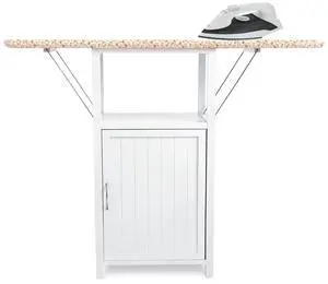WELLHOME Foldable Ironing Board Cabinet with Storage,  Solid Wood Fold Down