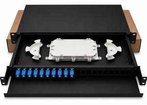 12 Port SC Simplex Fiber Optic Patch Panel with Splice Tray, 1U 19 inch Rack Mount Sliding Drawer 12 Port SC Simplex Fiber Optic Patch Panel with Splice Tray, 1U 19 inch Rack Mount Sliding Drawer