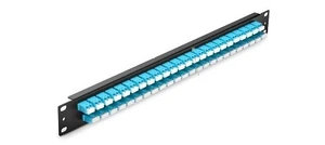 1U 19 inch Fiber Adapter Panel, 96 Fiber, 48 Port LC/UPC Duplex OM3/OM4 Multimode, Aqua 1U 19 inch Fiber Adapter Panel, 96 Fiber, 48 Port LC/UPC Duplex OM3/OM4 Multimode, Aqua