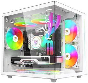 KINGSMAN LuCid M-ATX/ITX Case Mini Tower Computer Case, 270° Full View Dual Tempered Glass Panel, 3 ARGB Fans Included - WHITE