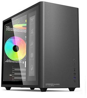 KINGSMAN eLf Mini Tower M-ATX PC Case - Includes 3 ARGB Fans, Tempered Glass Side Panel, Compatible with Micro-ATX and Mini-ITX, Desktop Mini Case/Type-C USB3.0-BLACK