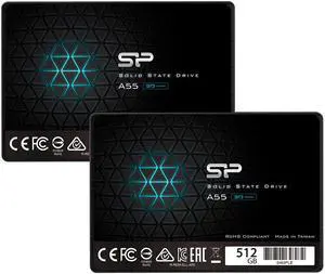 Silicon Power 2-Pack 512GB SSD 3D NAND A55 SLC Cache Performance Boost SATA III 2.5" 7mm (0.28") Internal Solid State Drive
