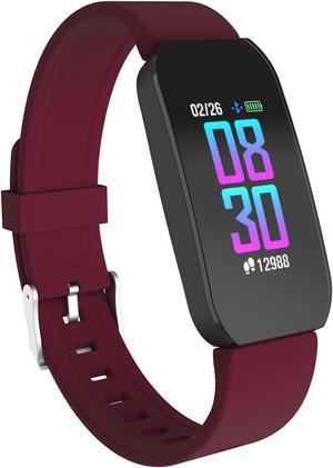 Fitness Tracker iTouch Active Heart Rate, Step Counter, Message, IP68 Swimming Waterproof for Women and Men, Touch Screen, Compatible with iPhone and Android (Burgundy)