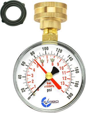 CARBO Instruments 2- 1/2" Pressure Gauge, Water Pressure Test Gauge, 3/4" Female Hose Thread, 0-200 PSI with Red Pointer