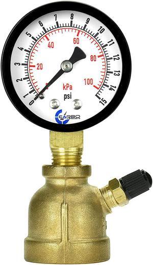 CARBO Instruments Gas Test Pressure Gauge 15 Pound, 15 PSI / 100 kPa, 3/4 FNPT Connection, Brass Valve, Forged Brass Bell Shape Body Assembly.