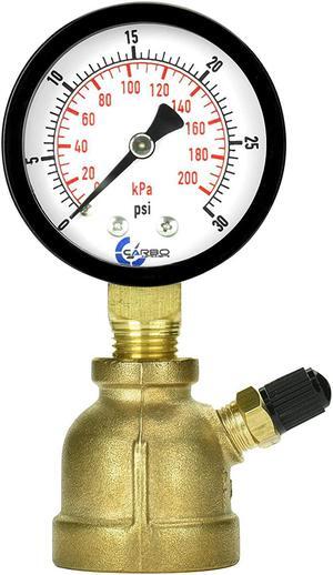 CARBO Instruments Gas Test Pressure Gauge 30 Pound, 30 PSI / 200 kPa, 3/4 FNPT Connection, Brass Valve, Forged Brass Bell Shape Body Assembly.