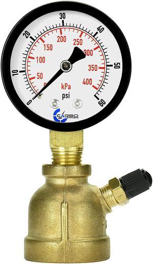 CARBO Instruments Gas Test Pressure Gauge 60 Pound, 60 PSI / 400 kPa, 3/4 FNPT Connection, Brass Valve, Forged Brass Bell Shape Body Assembly.