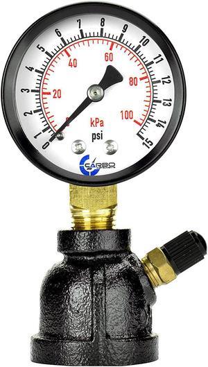 CARBO Instruments Gas Test Pressure Gauge 15 Pound, 15 PSI / 100 kPa, 3/4 FNPT Connection, Brass Valve, Forged Steel Bell Shape Body Assembly.