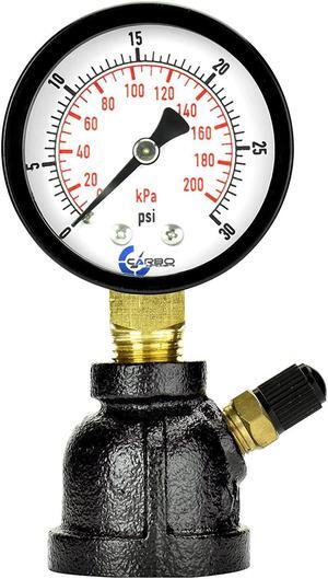 CARBO Instruments Gas Test Pressure Gauge 30 Pound, 30 PSI / 200 kPa, 3/4 FNPT Connection, Brass Valve, Forged Steel Bell Shape Body Assembly.